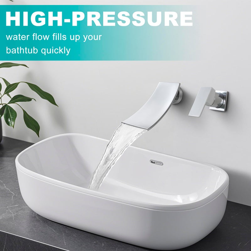 SKOWLL Waterfall Bathroom Faucet, Polished Chrome Wall Mount Vanity Sink Faucet, Single Handle Waterfall Bathroon Faucet with Independent Switch - Image 3
